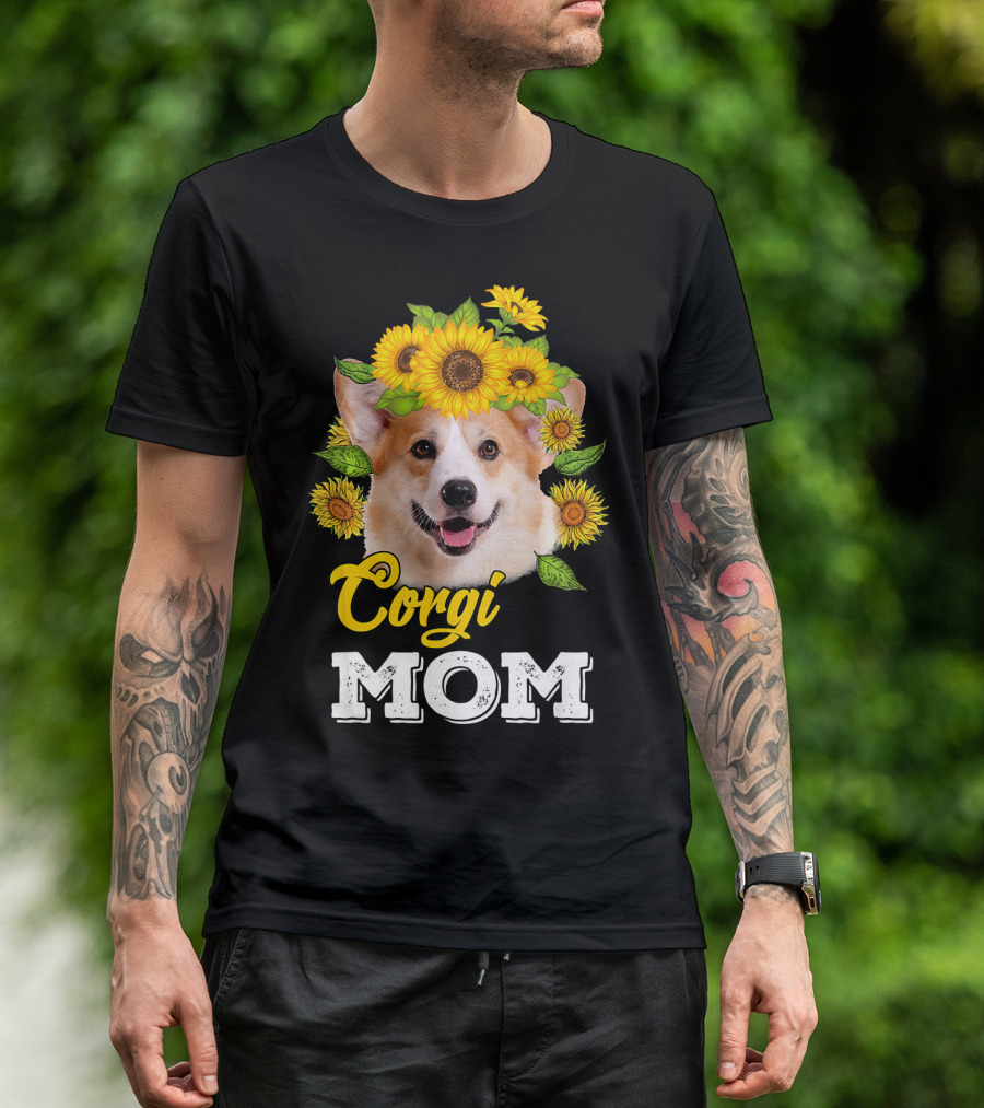 Corgi Mom Sunflower Headpiece Cute Dog Face T-Shirt