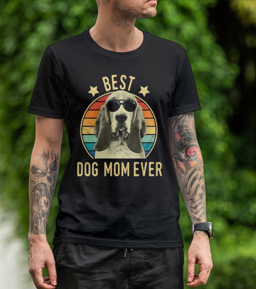 Best Dog Mom Ever Basset Hound Retro Sunglasses T-Shirt