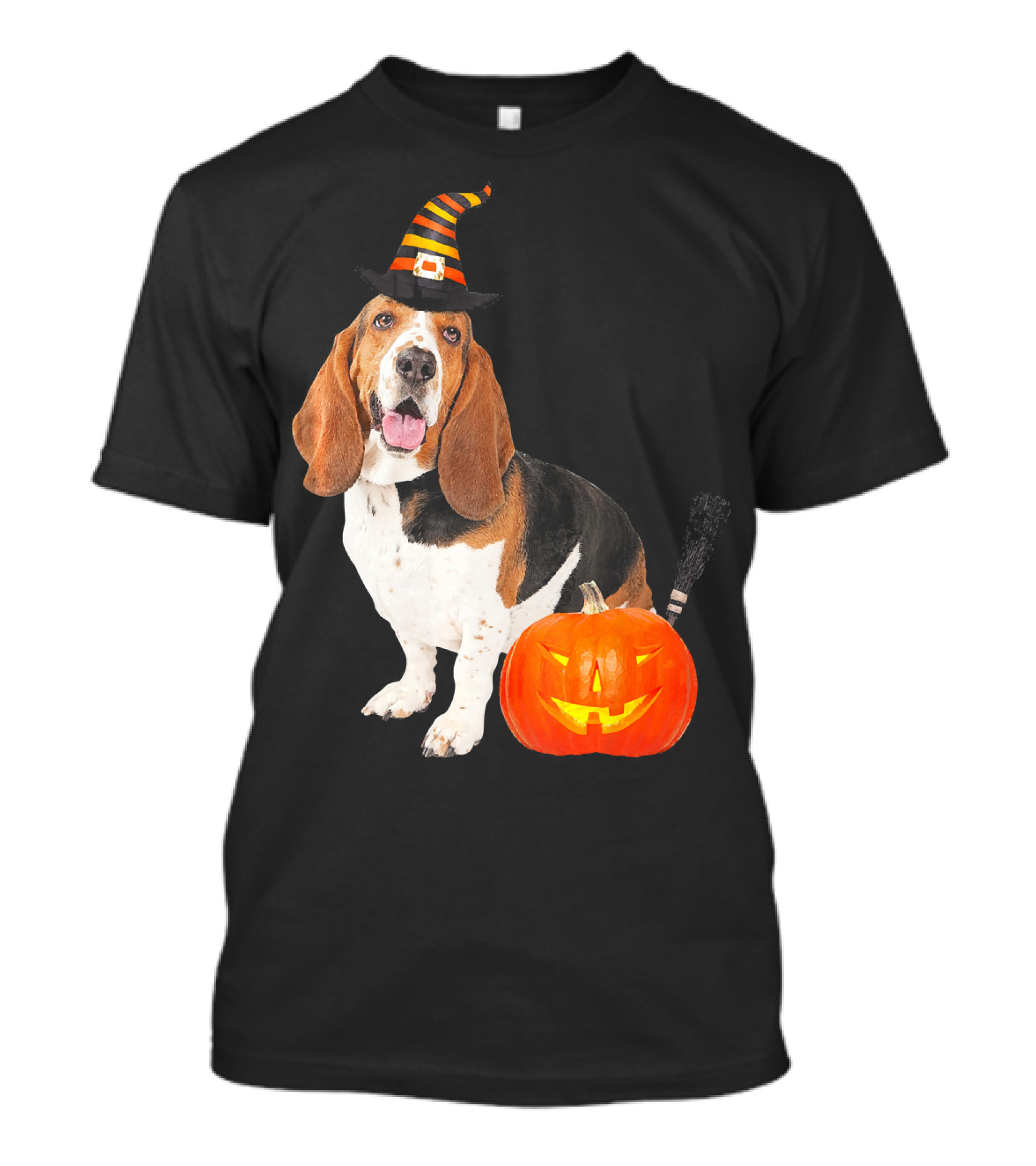 Basset Hound Witch Hat Halloween Dog Costume Pumpkin T-Shirt