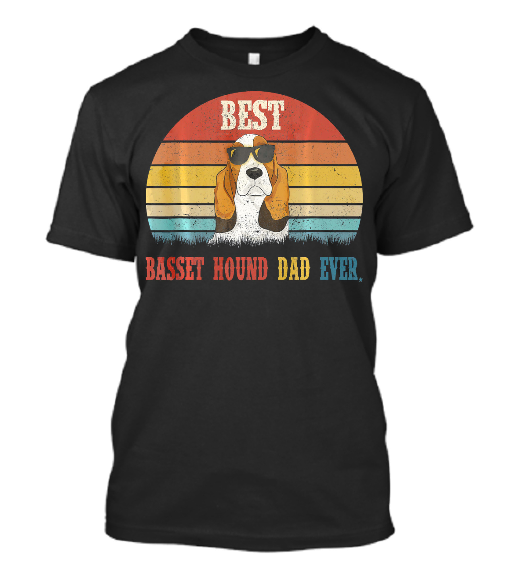 Best Basset Hound Dad Ever Retro Sunglasses Dog Sunset Stripes T-Shirt