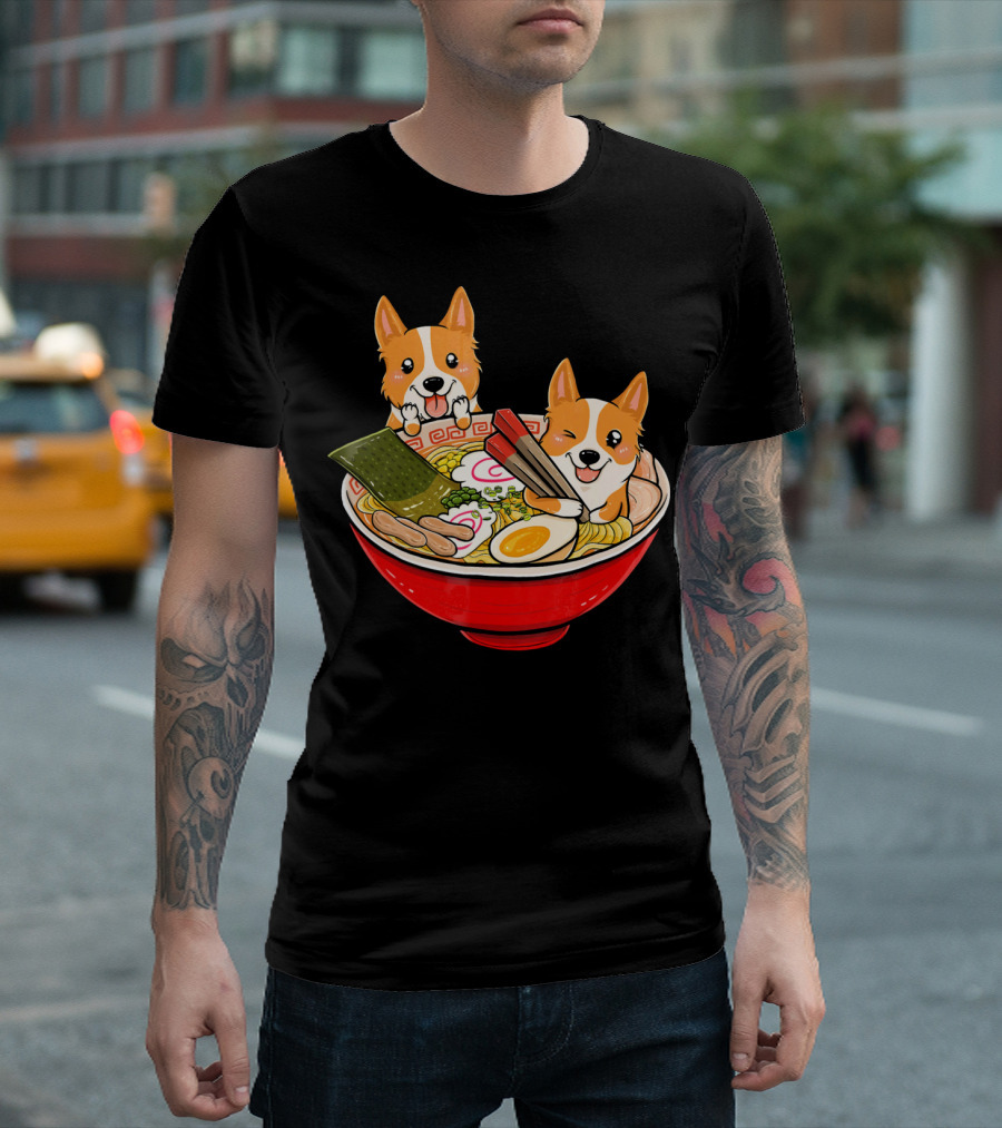 Corgi Ramen Bowl Funny Dog Japanese Noodles T-Shirt