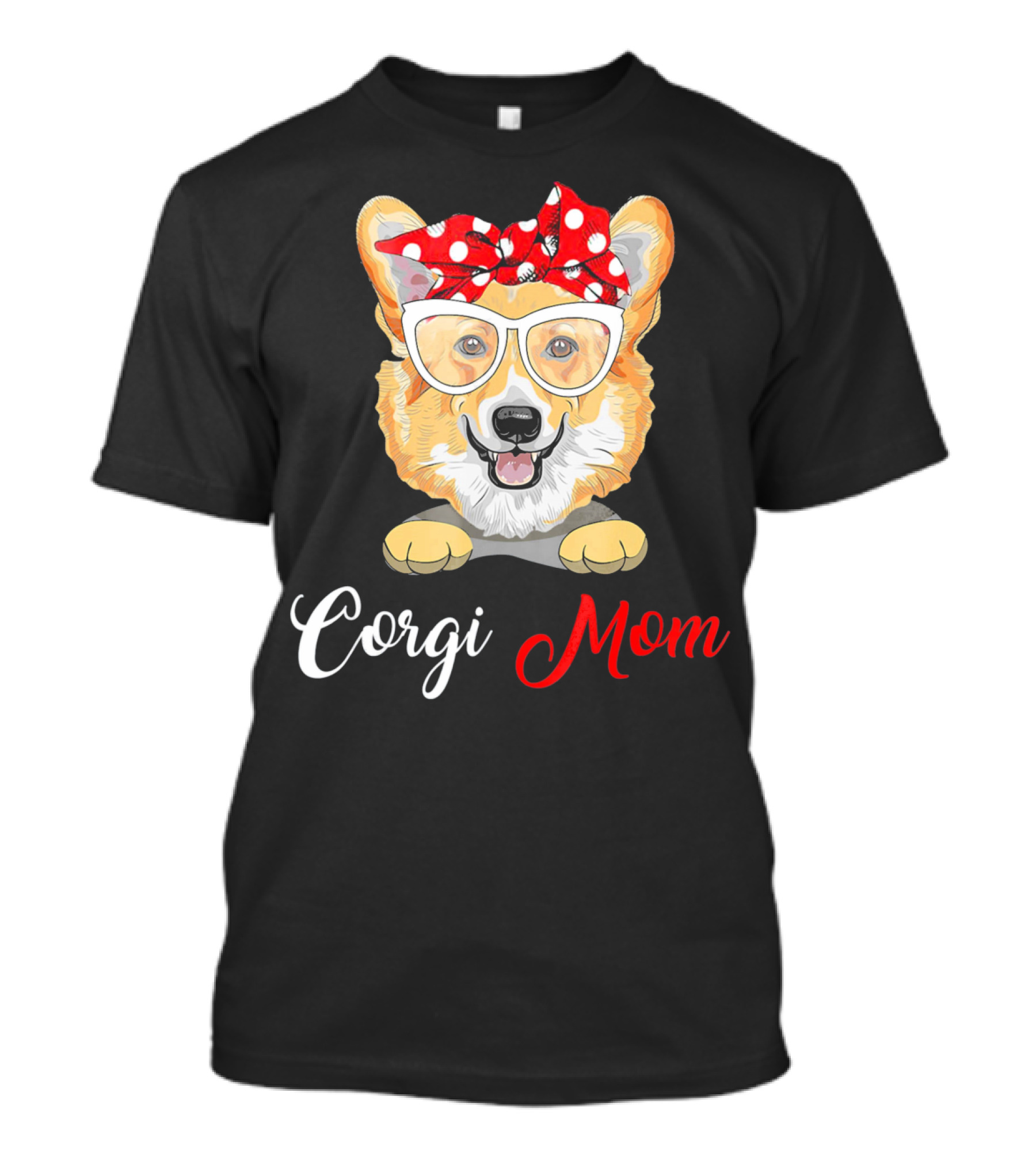 Corgi Mom Red Polka Dot Bow Glasses T-Shirt