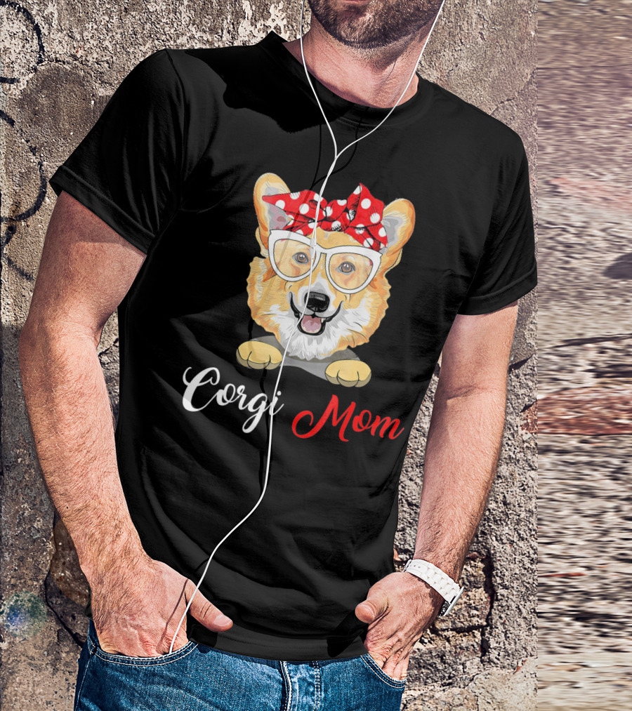 Corgi Mom Red Polka Dot Bow Glasses T-Shirt
