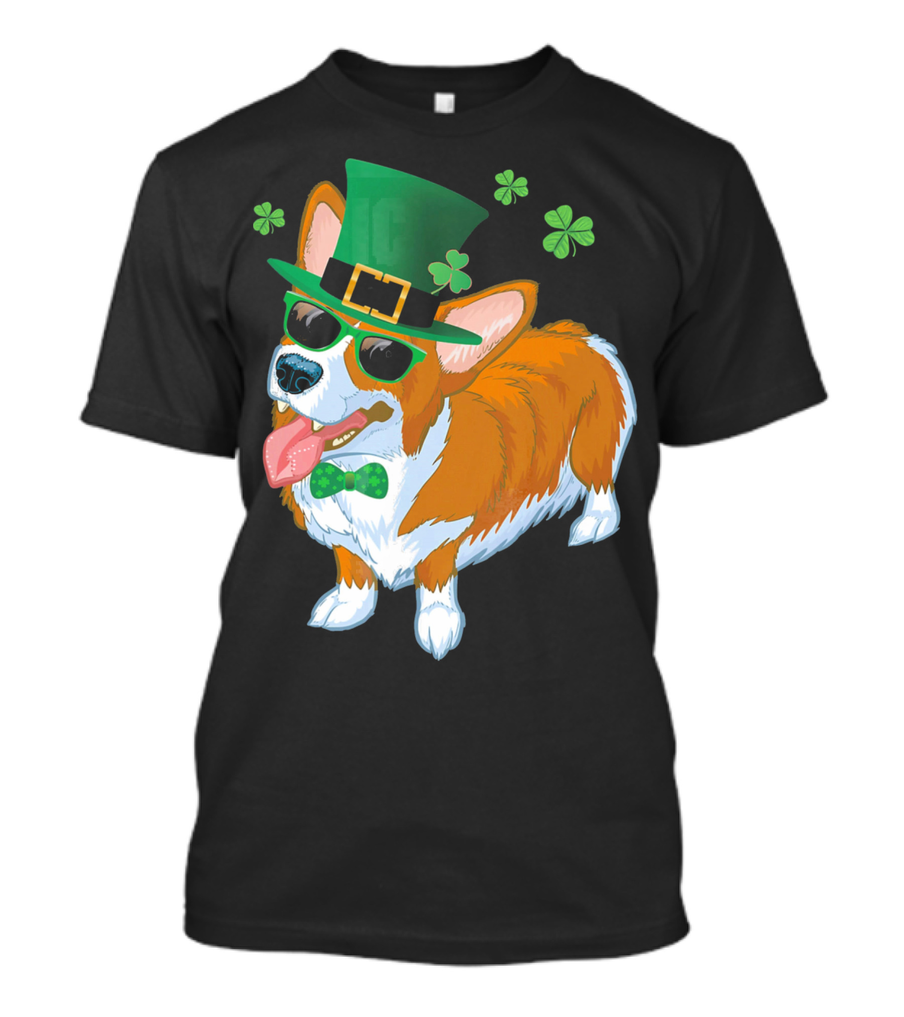 Corgi Dog Leprechaun St Patricks Day Clover Hat Bow Tie Sunglasses T-Shirt