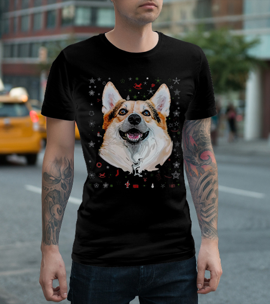 Corgi Lover Christmas Holiday Festive Snowflake T-Shirt