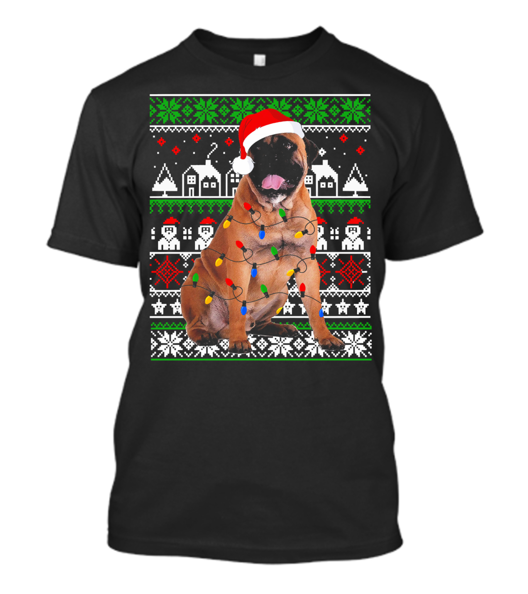 Bullmastiff Christmas Lights Santa Hat T-Shirt