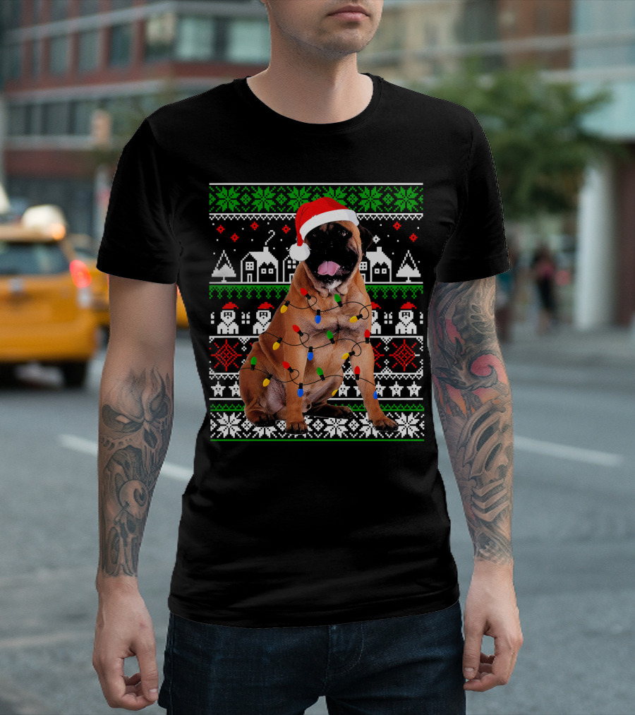 Bullmastiff Christmas Lights Santa Hat T-Shirt
