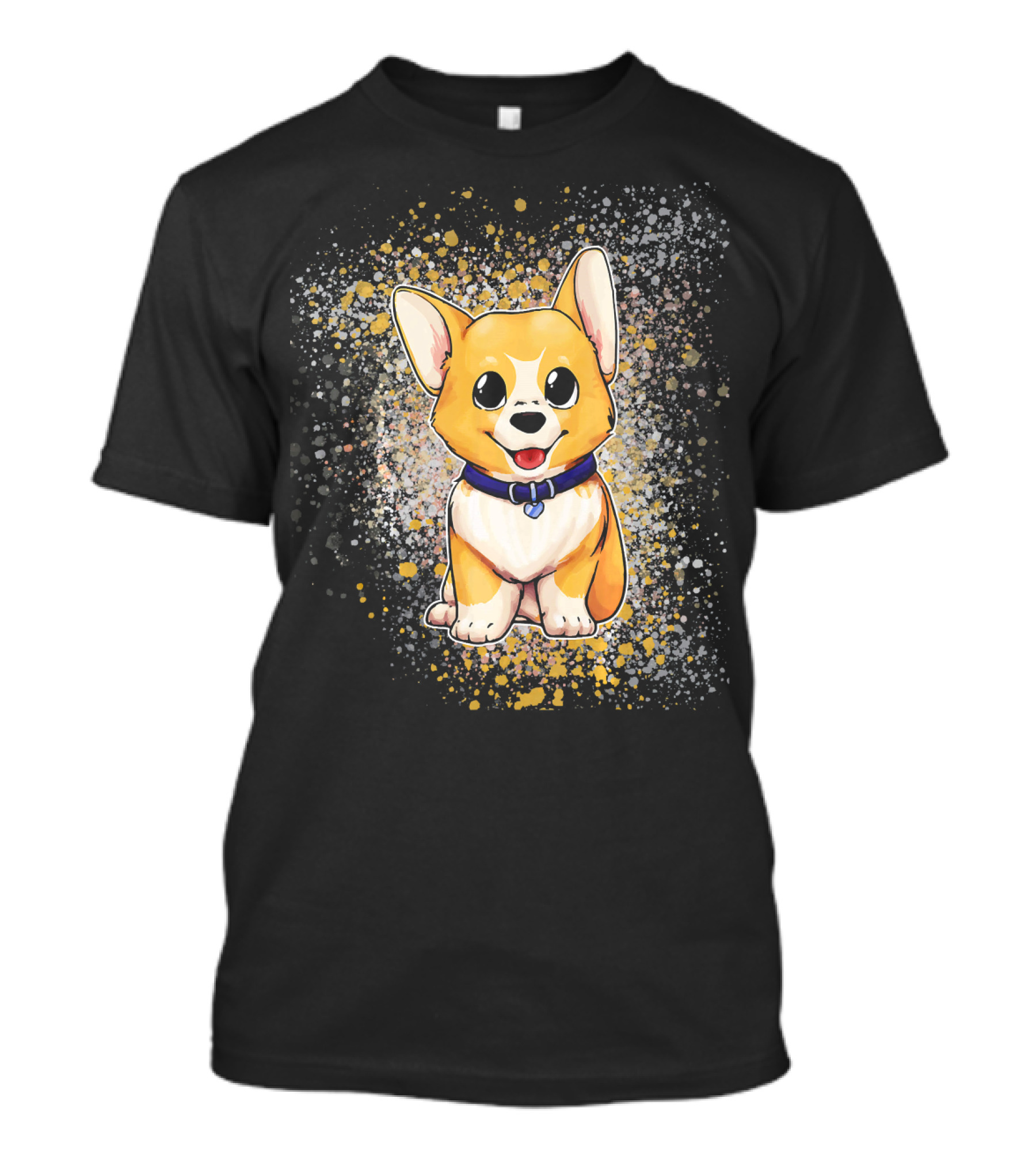 Cute Baby Pembroke Welsh Corgi Dog With Heart Collar And Splash Background T-Shirt