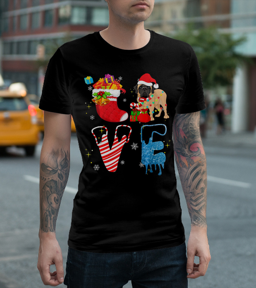 English Mastiff Forever Christmas Love Santa Hat Candy Cane T-Shirt