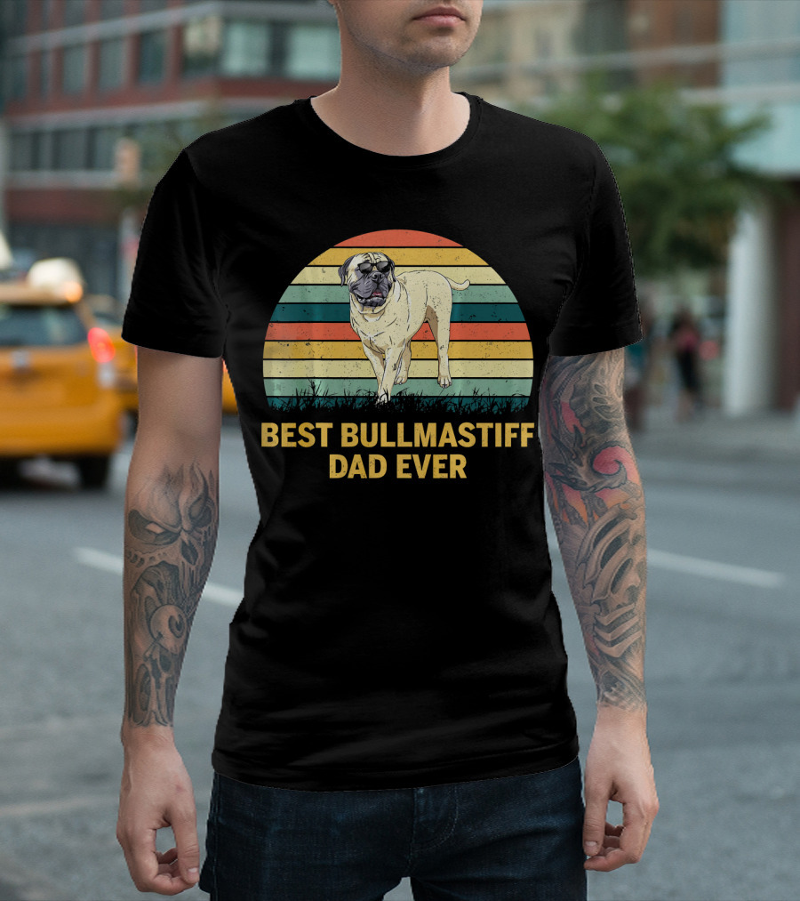 Best Bullmastiff Dad Ever Retro Sunset T-Shirt
