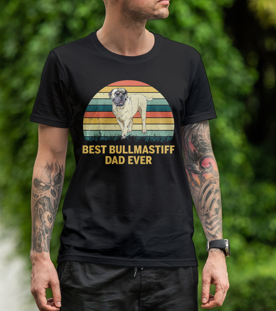 Best Bullmastiff Dad Ever Retro Sunset T-Shirt