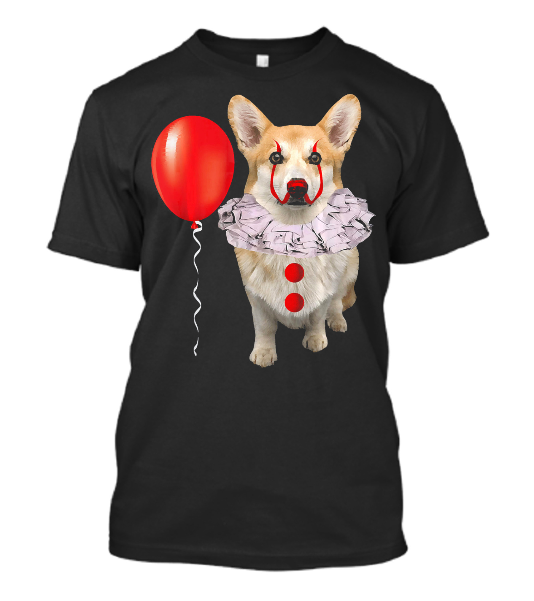 Corgi Scary Clown Funny Corgi Red Balloon T-Shirt
