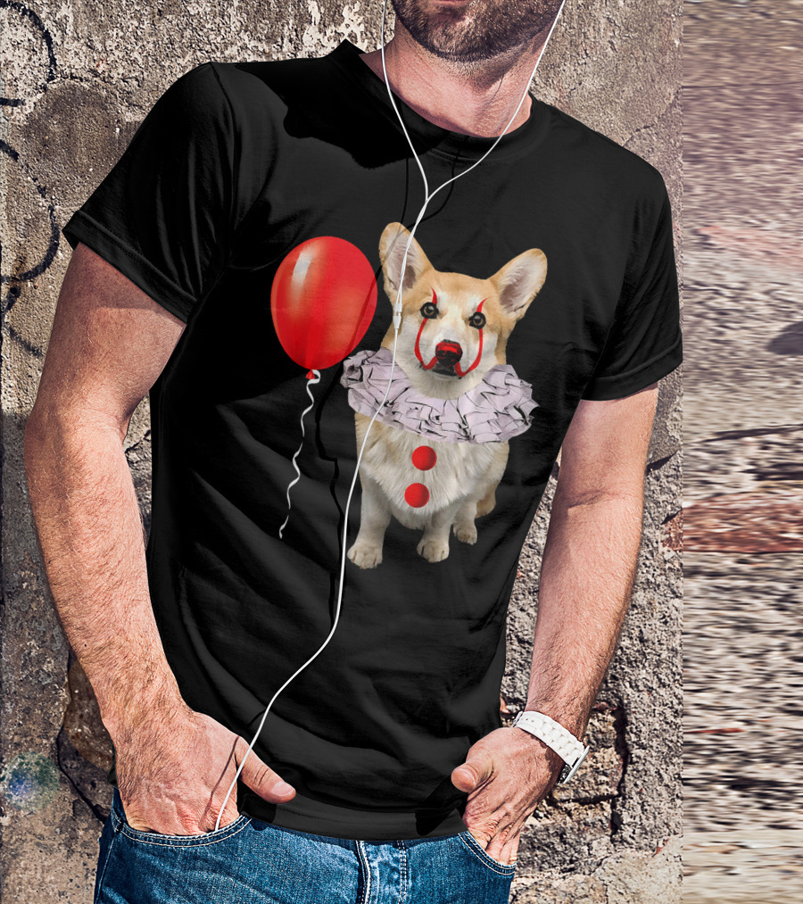 Corgi Scary Clown Funny Corgi Red Balloon T-Shirt