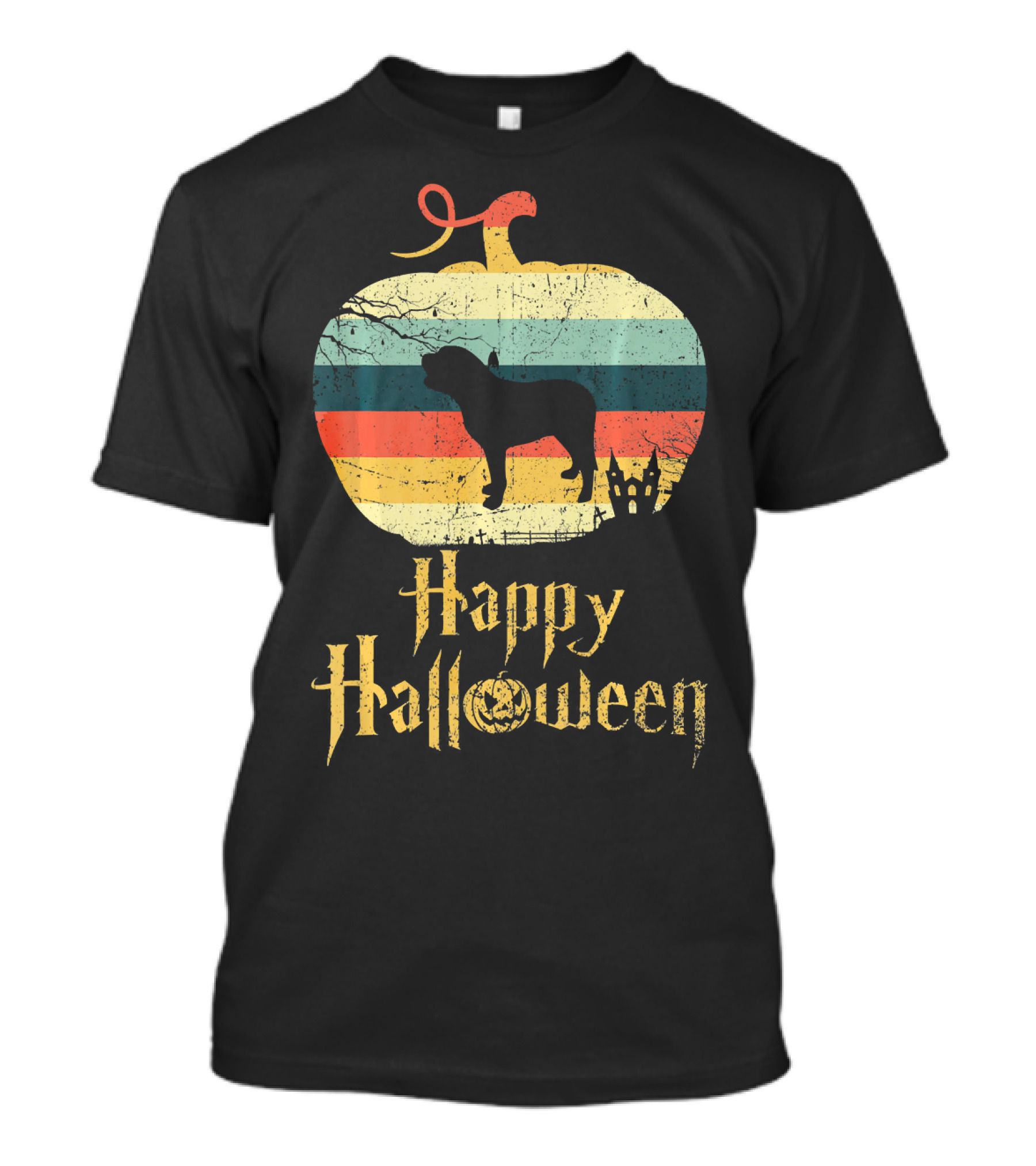 BULLMASTIFF In Pumpkin Vintage Retro Happy Halloween T-Shirt