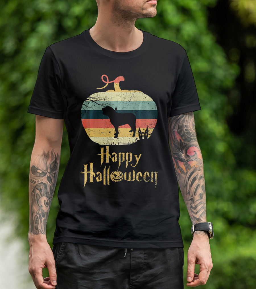 BULLMASTIFF In Pumpkin Vintage Retro Happy Halloween T-Shirt
