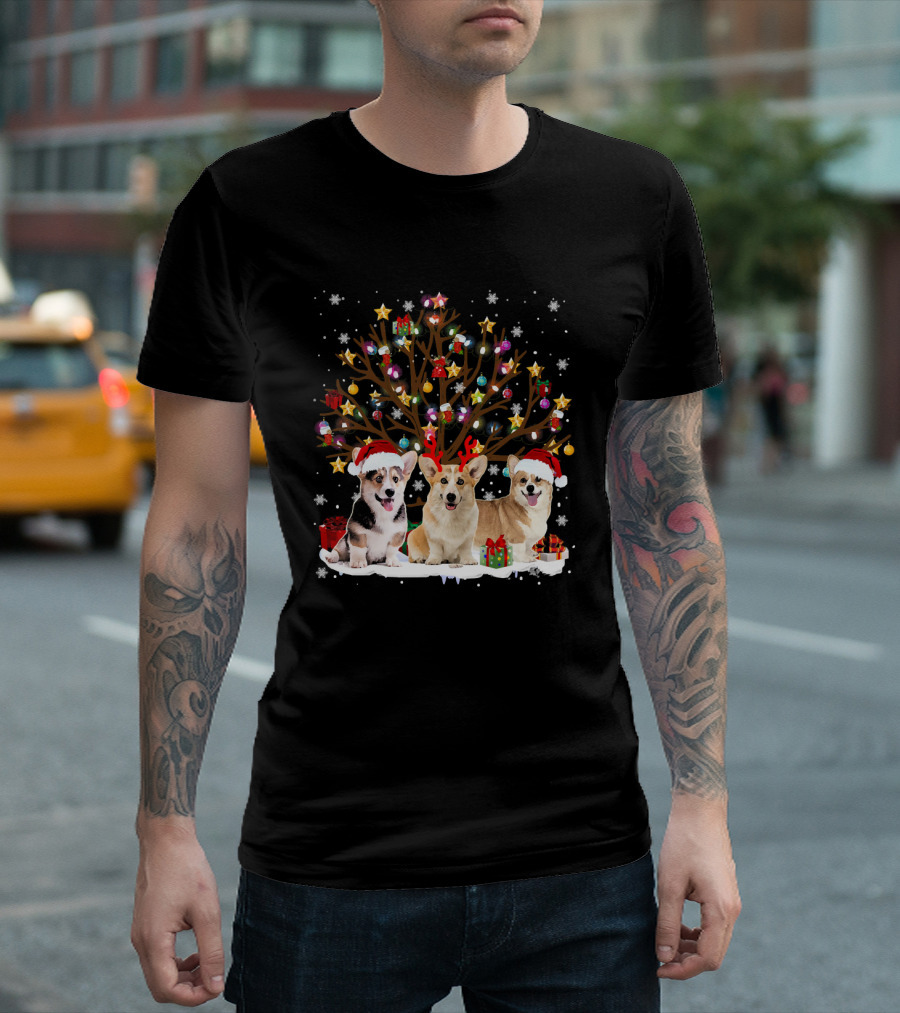 Dogs Lovers Ugly Christmas Corgis Under Festive Tree T-Shirt