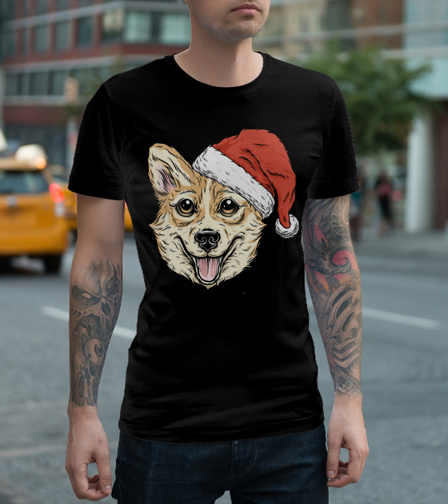 Corgi Dog Wearing Santa Hat Funny Christmas T-Shirt