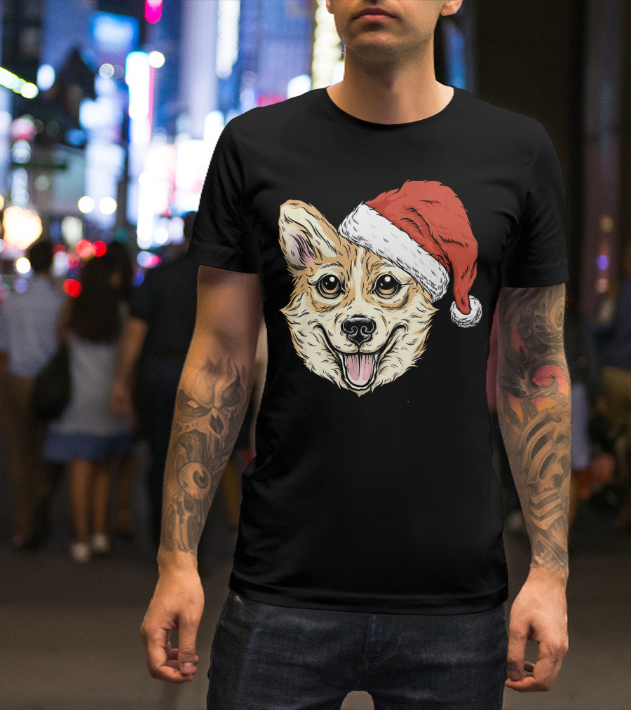 Corgi Dog Wearing Santa Hat Funny Christmas T-Shirt