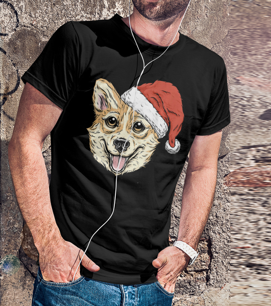 Corgi Dog Wearing Santa Hat Funny Christmas T-Shirt
