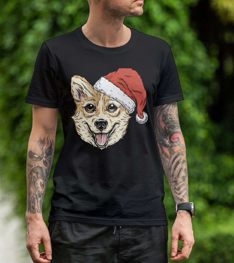 Corgi Dog Wearing Santa Hat Funny Christmas T-Shirt