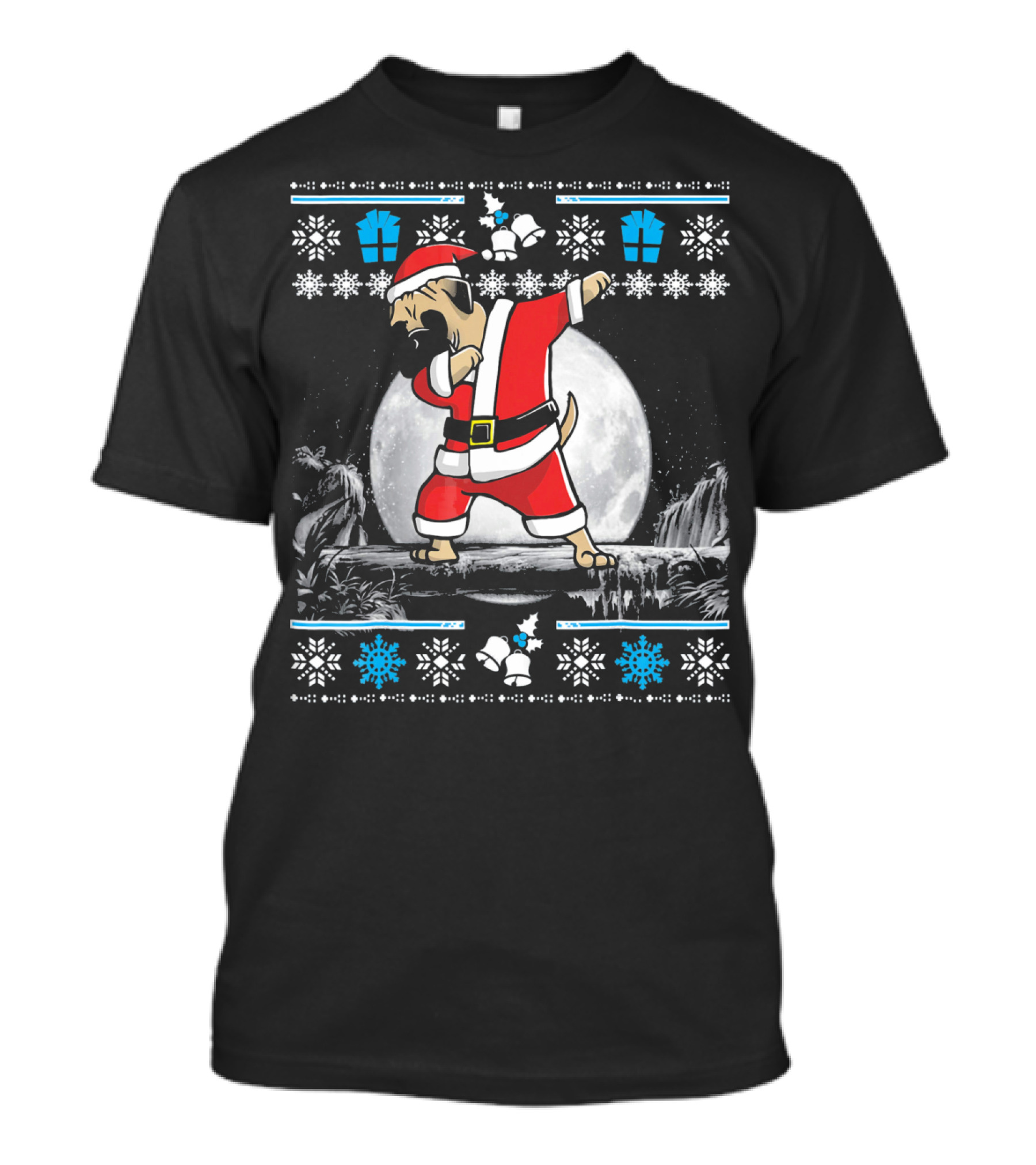 Bullmastiff Dog Dab Dance Santa Claus Ugly Christmas Sweater Moon Snowflakes T-Shirt