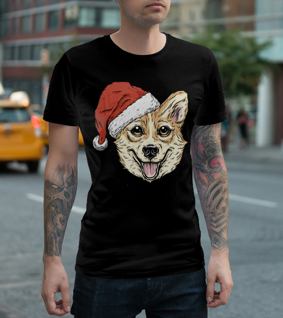 Christmas Corgi Santa Hat Funny Dog Holiday Cheer T-Shirt