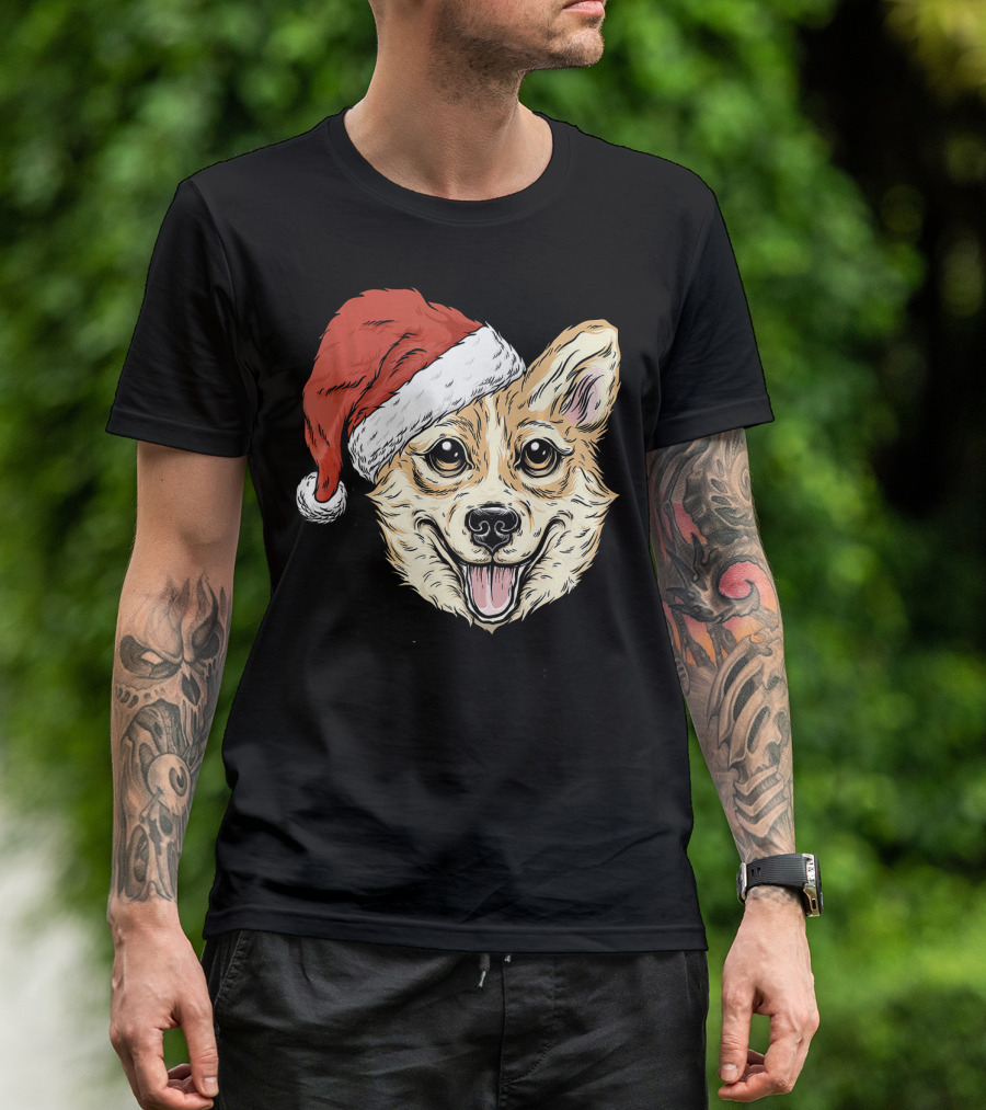 Christmas Corgi Santa Hat Funny Dog Holiday Cheer T-Shirt