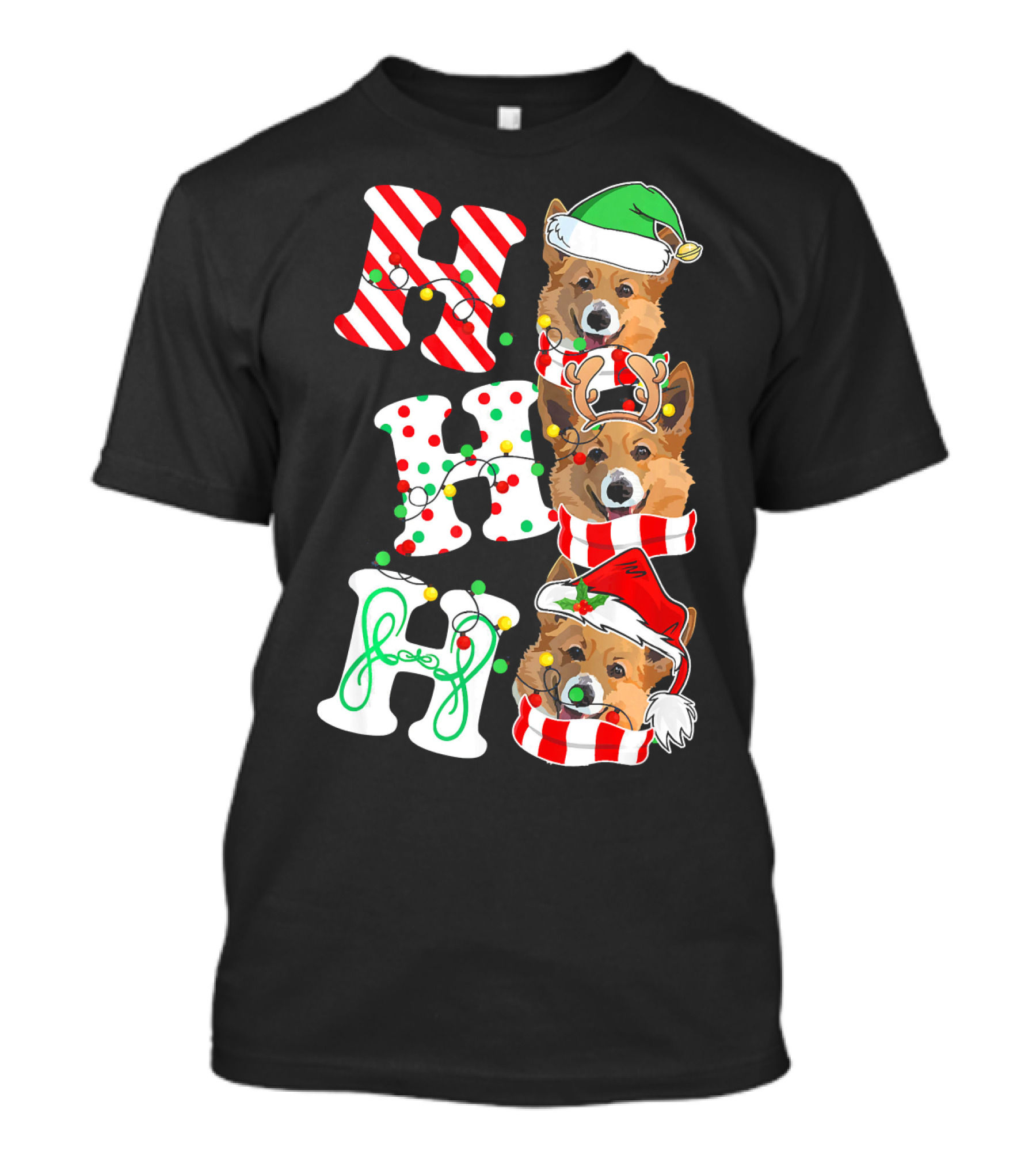 Corgi HO HO HO Christmas Santa Hat Reindeer Antlers Holiday T-Shirt