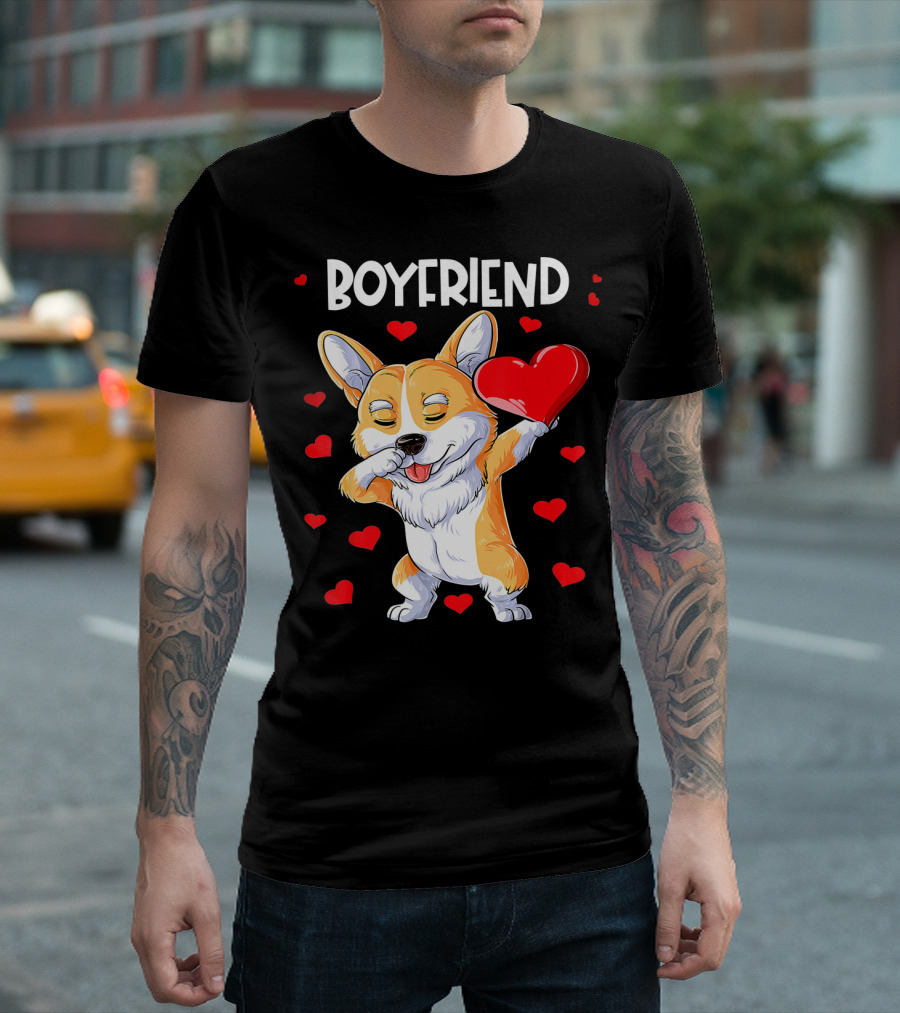 BOYFRIEND Dabbing Corgi With Heart And Red Hearts T-Shirt