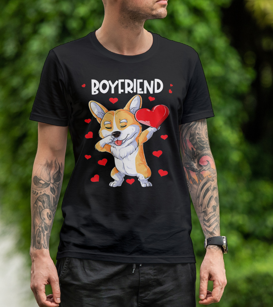 BOYFRIEND Dabbing Corgi With Heart And Red Hearts T-Shirt