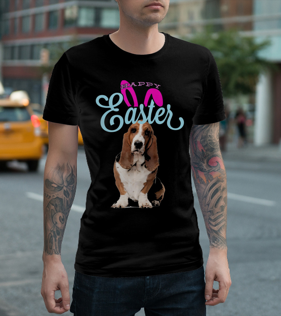 Happy Easter Bunny Basset Hound Dog T-Shirt