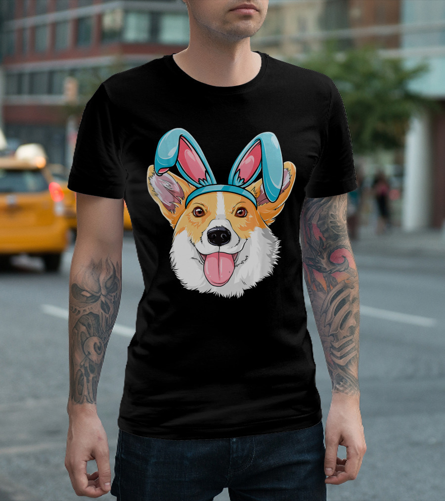 Easter Bunny Corgi with Blue Ears for Boys and Girls T-Shirt