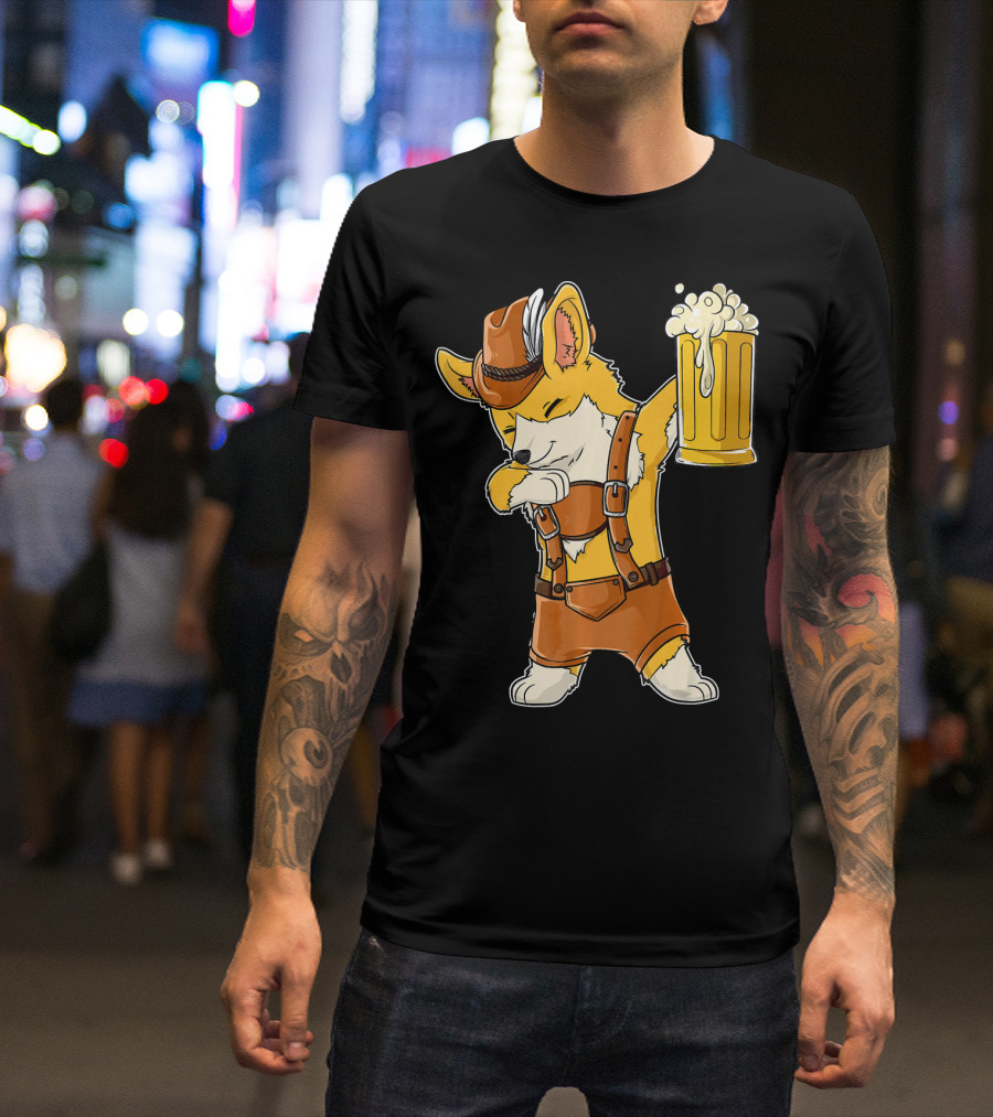 Dabbing Corgi Oktoberfest Lederhosen Beer Mug T-Shirt