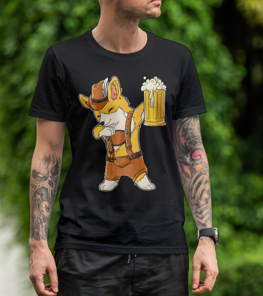Dabbing Corgi Oktoberfest Lederhosen Beer Mug T-Shirt