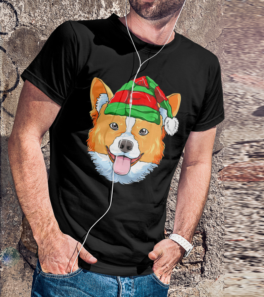 Corgi Christmas Elf Hat Funny Xmas Dog Holiday Festive T-Shirt