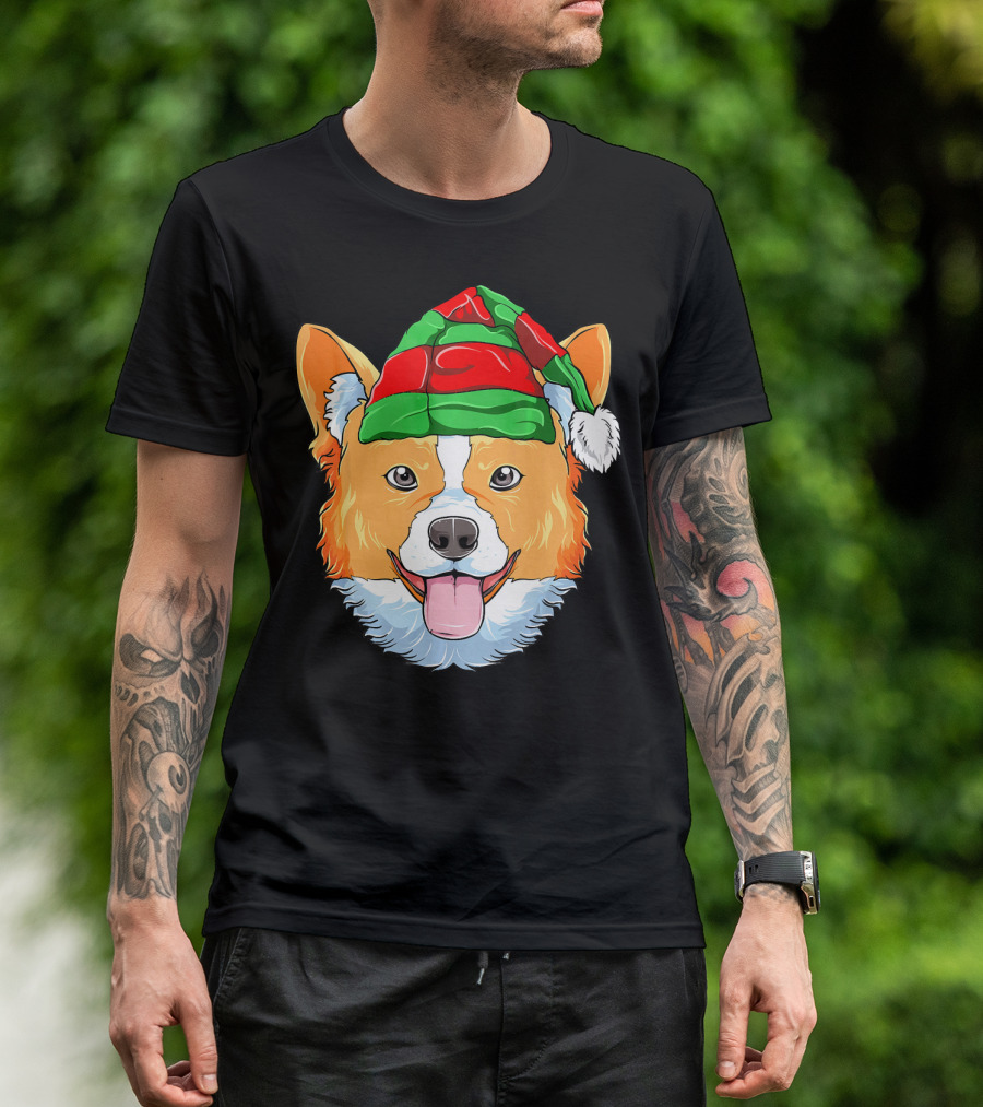 Corgi Christmas Elf Hat Funny Xmas Dog Holiday Festive T-Shirt