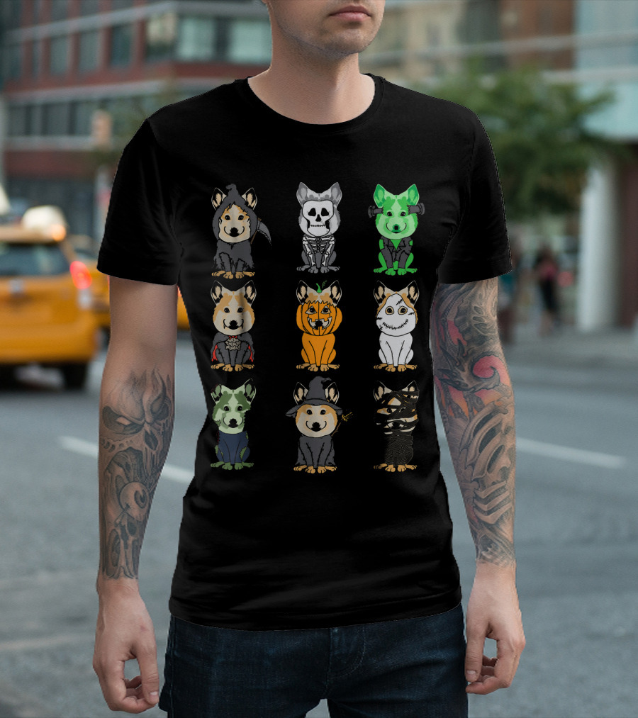 Cool Halloween Corgi Dogs Funny We Costumes Spooky Skeleton Pumpkin Mummy Monster Vampire Styles T-Shirt