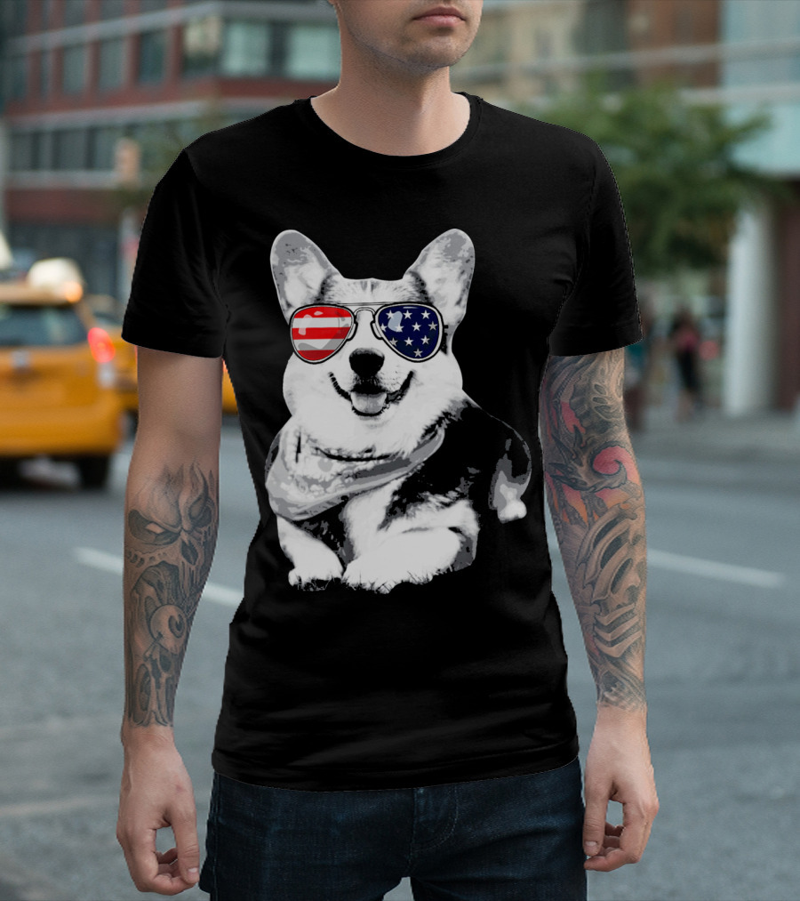 Corgi Sunglasses American Flag Stars Stripes T-Shirt