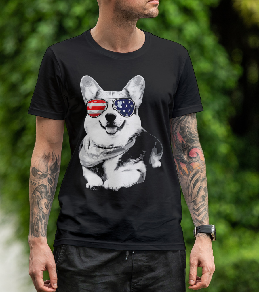 Corgi Sunglasses American Flag Stars Stripes T-Shirt