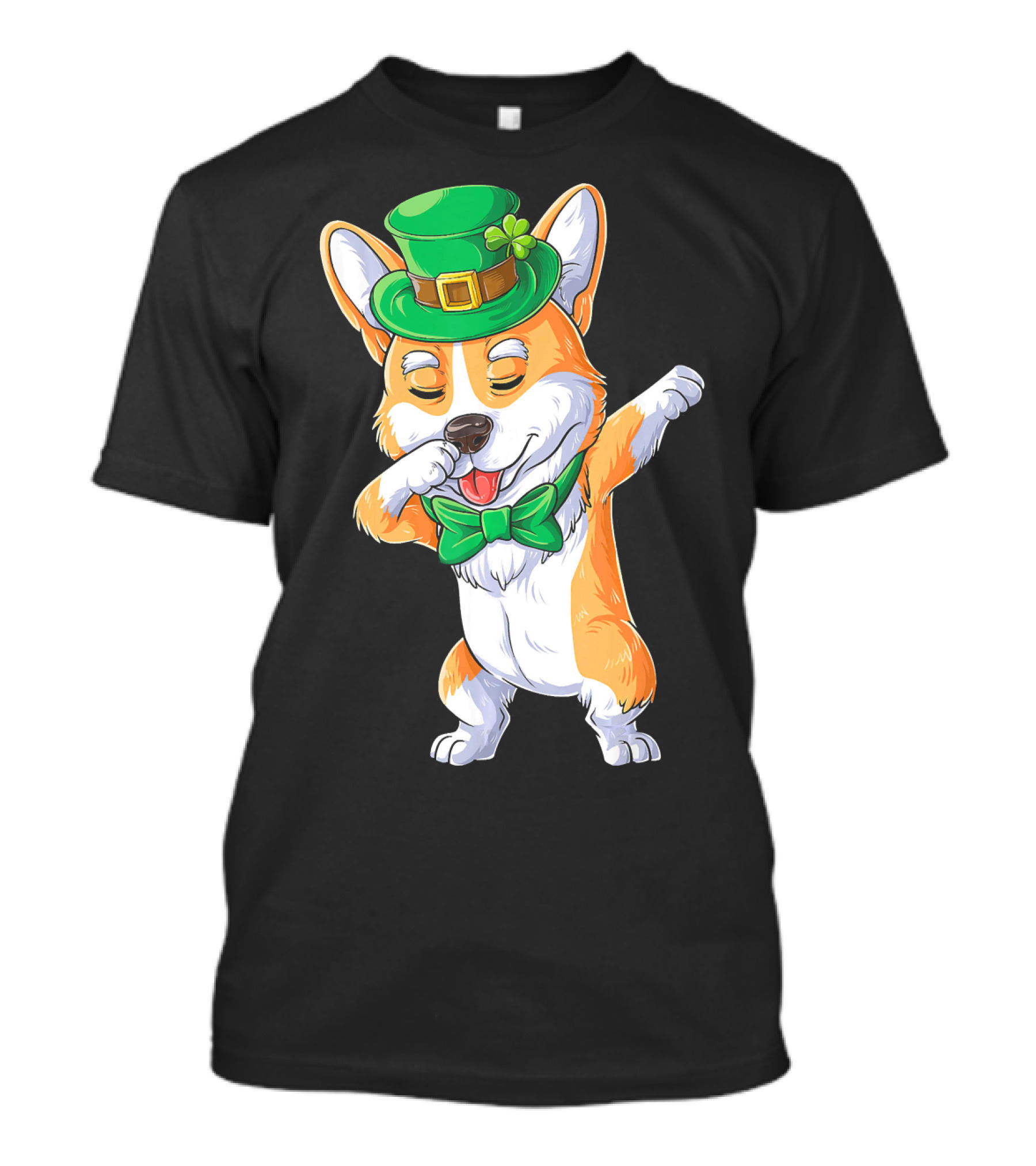 Dabbing Corgi St Patricks Day Bow Tie Green Hat Shamrock T-Shirt