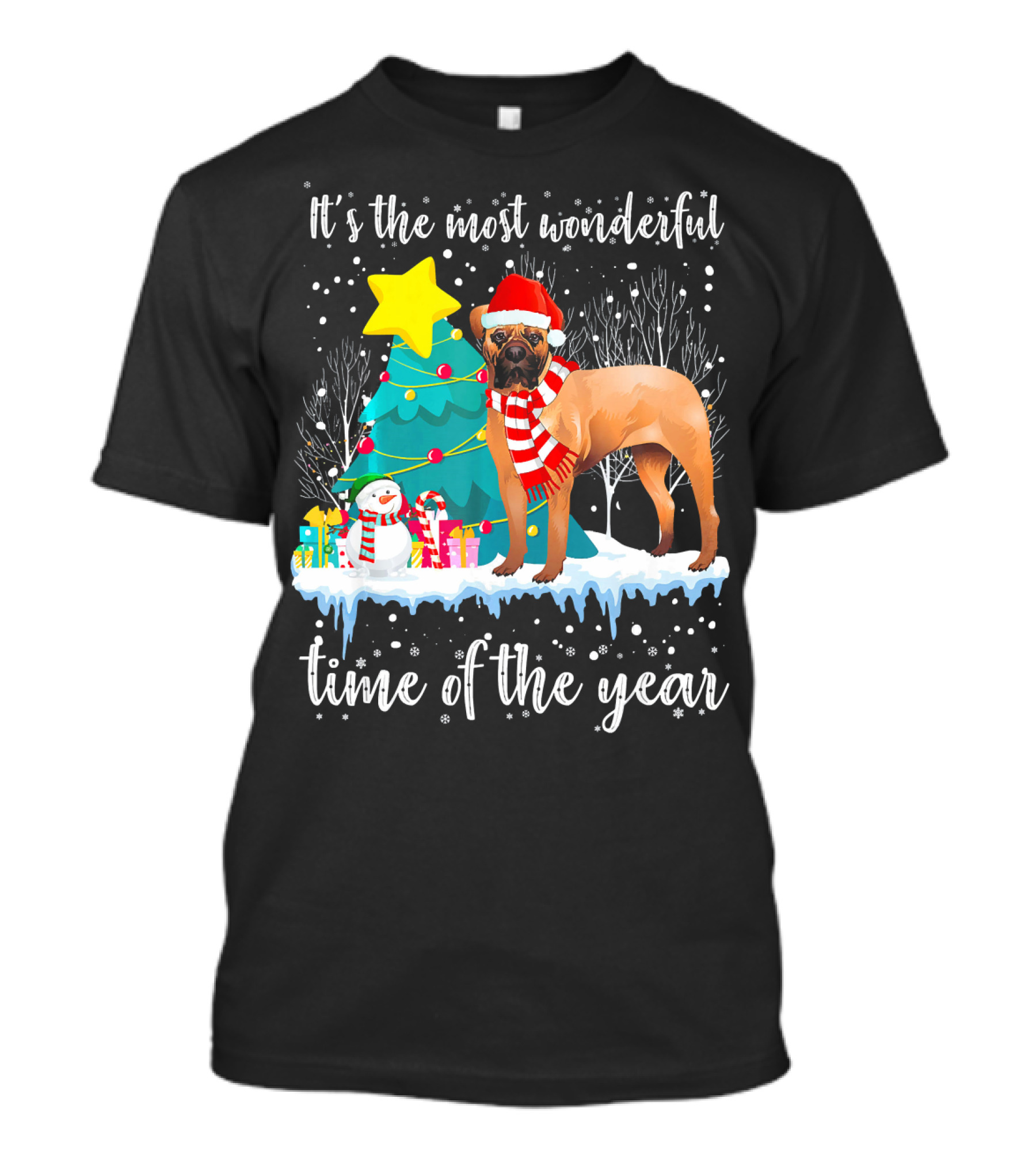 It's The Most Wonderful Time Of The Year Bullmastiff Christmas Scene T-Shirt