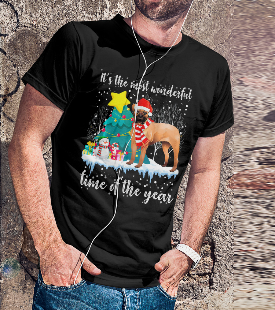 It's The Most Wonderful Time Of The Year Bullmastiff Christmas Scene T-Shirt