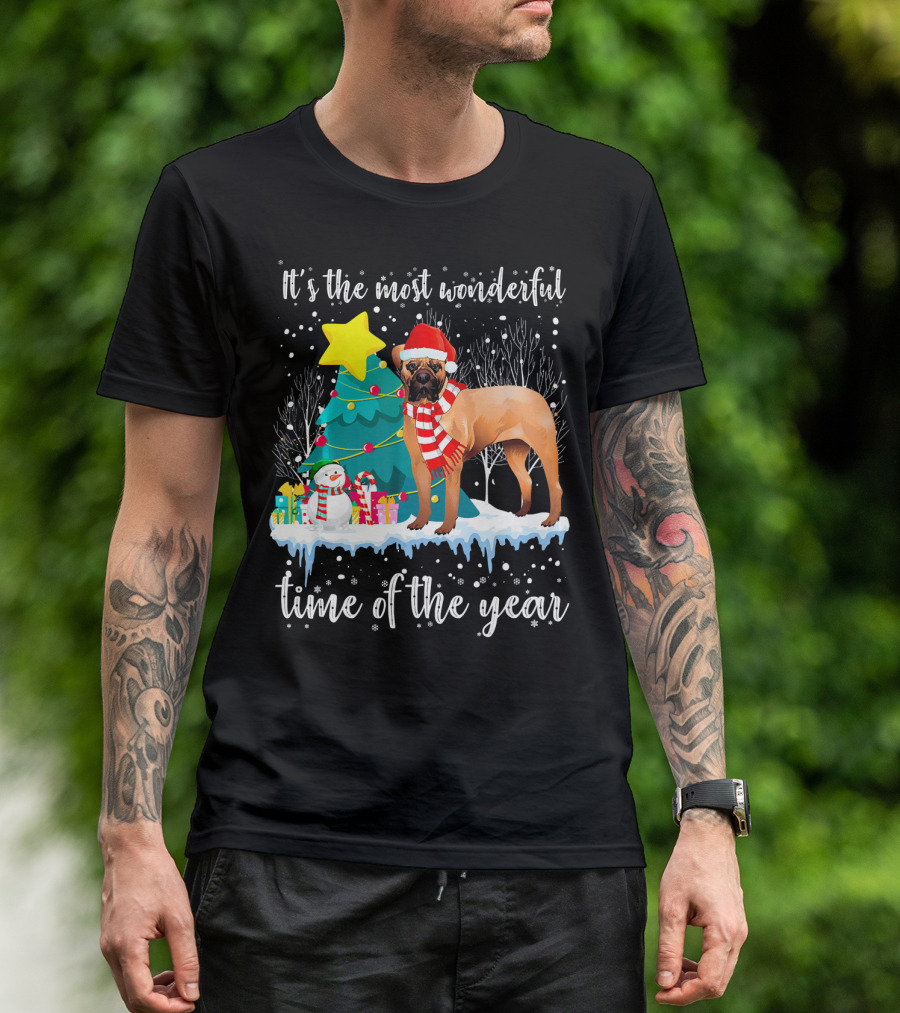 It's The Most Wonderful Time Of The Year Bullmastiff Christmas Scene T-Shirt