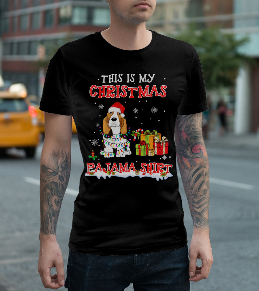 This Is My Christmas Pajama Shirt Basset Hound Snowflakes Gifts T-Shirt