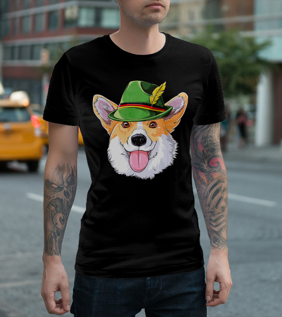 Corgi Oktoberfest Lederhosen Hat Bavarian Festival T-Shirt