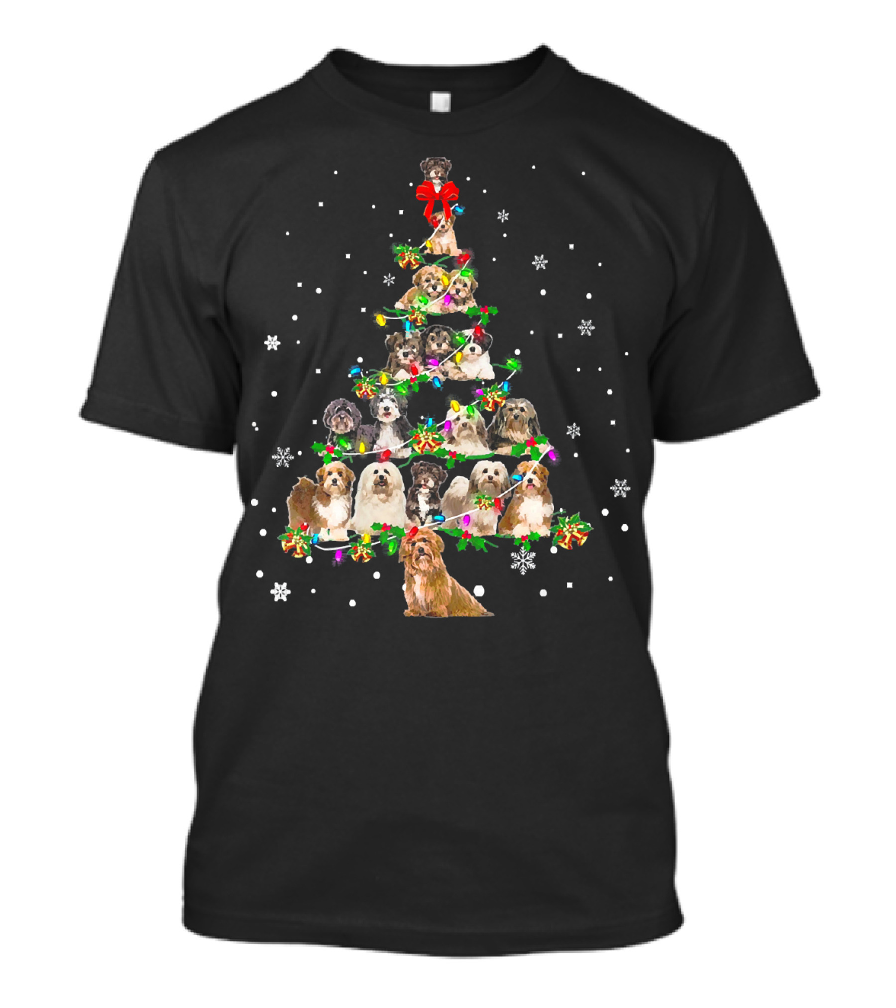 Cute Havanese Dog Christmas Tree Featuring Multiple Adorable Pups With Festive Decorations T-Shirt