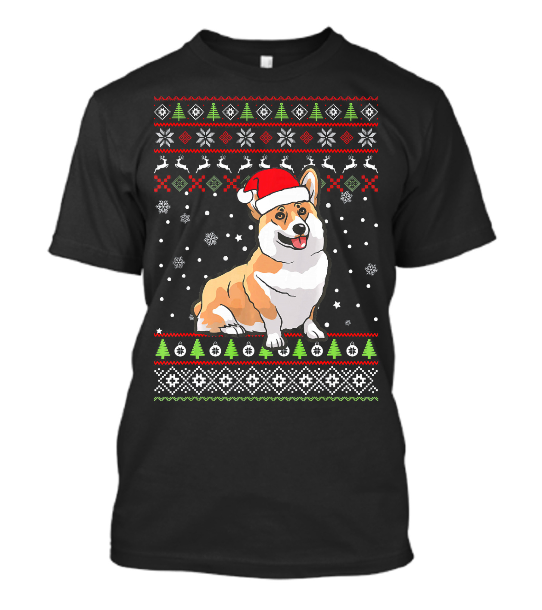 Corgi Christmas Santa Hat Ugly Sweater Pattern Family Group T-Shirt