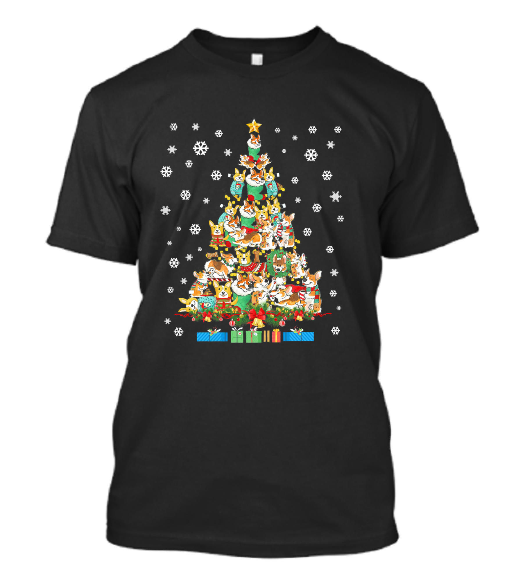 Corgi Christmas Tree Dog Santa Merry Cor Snowflakes Gift T-Shirt