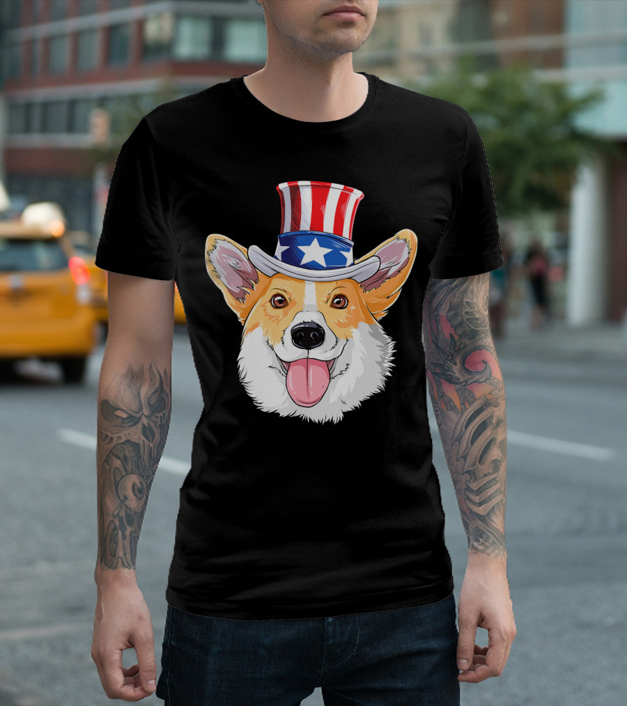 Corgi Uncle Sam Patriot Hat 4th Of July T-Shirt