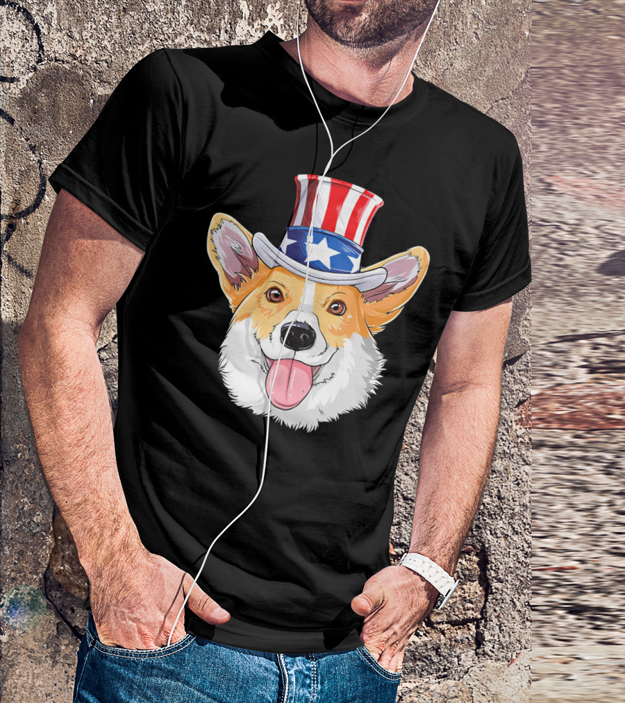 Corgi Uncle Sam Patriot Hat 4th Of July T-Shirt